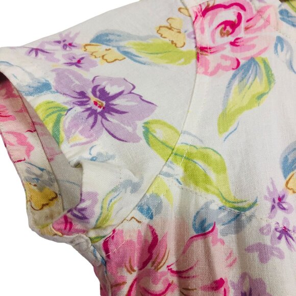 Vtg Liz Claiborne Women's Midi Dress Sz 4 Floral Linen Blend Button Front Cottag - Picture 3 of 8
